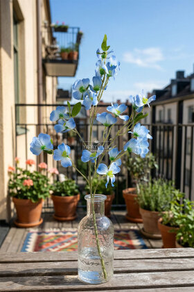 Yapay Çiçek 3 Dallı İri Nar Çiçeği Dalı 100 cm Mavi - 3