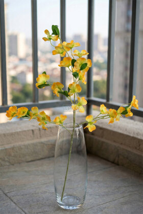 Yapay Çiçek 3 Dallı İri Nar Çiçeği Dalı 100 cm Sarı - 3