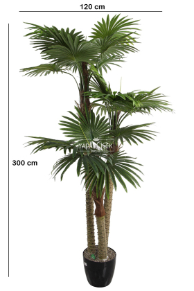 Yapay 3 Gövdeli 27 Yapraklı Yelpaze Palmiye Fanpalm Ağacı 300 cm - 2