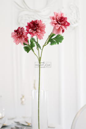 Yapay 3lü Gardenya Dalı 70 cm Bordo - Pembe - 2