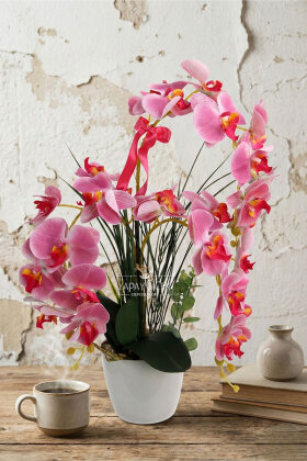 Saksıda 3'lü Yapay Islak Orkide Tanzimi 60 cm Pembe - Yapay Çiçek Deposu