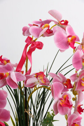 Saksıda 3'lü Yapay Islak Orkide Tanzimi 60 cm Pembe - 3