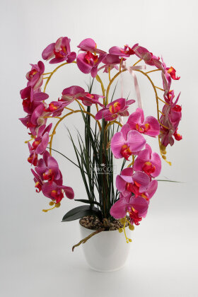 Saksıda 4'lü Yapay Islak Orkide Tanzimi 65 cm Fuşya - 2