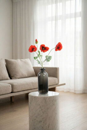 Yapay Çiçek 4lü Prenses Çiçeği Dalı 60 cm Kırmızı - 3