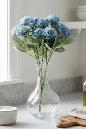 Yapay Çiçek 5 Dal Mini Karanfil Demeti 30 cm Turkuaz-Mavi - Yapay Çiçek Deposu