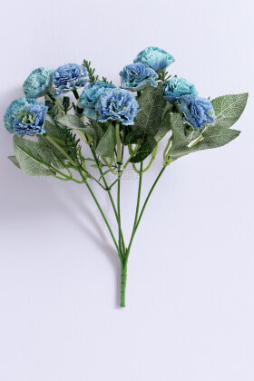 Yapay Çiçek 5 Dal Mini Karanfil Demeti 30 cm Turkuaz-Mavi - 2