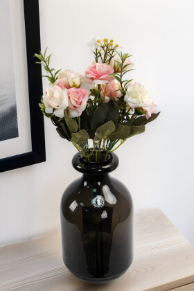 Yapay Çiçek 5 Dallı Elegance Tomurcuk Gül Demeti 30 cm Beyaz-Pembe - Yapay Çiçek Deposu