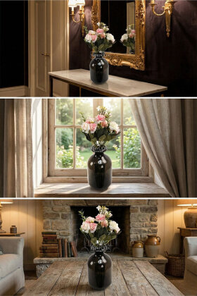 Yapay Çiçek 5 Dallı Elegance Tomurcuk Gül Demeti 30 cm Beyaz-Pembe - 2