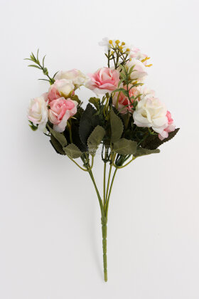 Yapay Çiçek 5 Dallı Elegance Tomurcuk Gül Demeti 30 cm Beyaz-Pembe - 3