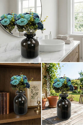 Yapay Çiçek 5 Dallı Elegance Tomurcuk Gül Demeti 30 cm Turkuaz-Mavi - 2