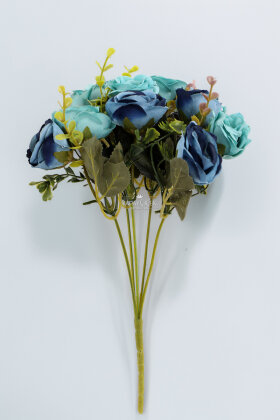 Yapay Çiçek 5 Dallı Elegance Tomurcuk Gül Demeti 30 cm Turkuaz-Mavi - 3