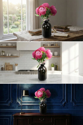 Yapay Çiçek 5'li İri Lüx Şakayık Gül Demeti 30 cm Fuşya - 2