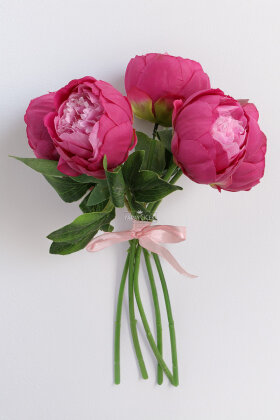 Yapay Çiçek 5'li İri Lüx Şakayık Gül Demeti 30 cm Fuşya - 3