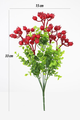 Yapay Çiçek 5 Dallı Yılbaşı Nar Kokina Demeti Yeni Yıl Dekoru 33 cm - 3