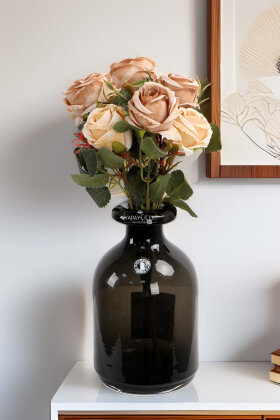 Yapay 7li İri Kafa Küçük Gül Demeti Açık Kahve - Yapay Çiçek Deposu