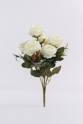 Yapay 7li İri Kafa Küçük Demet Gül Beyaz - 2
