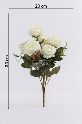 Yapay 7li İri Kafa Küçük Demet Gül Beyaz - 3
