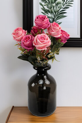 Yapay 7li İri Kafa Küçük Gül Demeti Fuşya - Yapay Çiçek Deposu