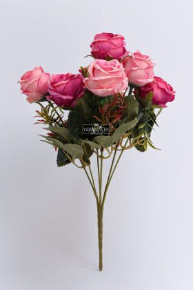 Yapay 7li İri Kafa Küçük Gül Demeti Fuşya - 3