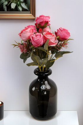 Yapay 7li İri Kafa Küçük Gül Demeti Pembe - Yapay Çiçek Deposu