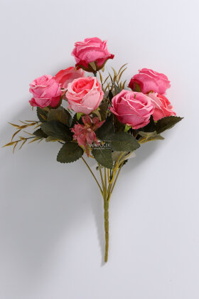 Yapay 7li İri Kafa Küçük Gül Demeti Pembe - 2