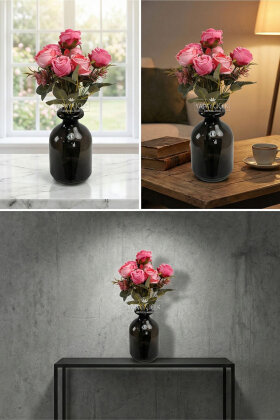 Yapay 7li İri Kafa Küçük Gül Demeti Pembe - 3