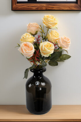 Yapay 7li İri Kafa Küçük Gül Demeti Sarı - Yapay Çiçek Deposu