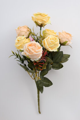 Yapay 7li İri Kafa Küçük Gül Demeti Sarı - 3