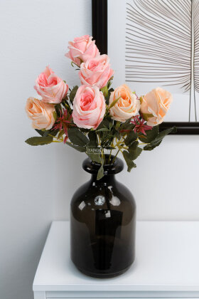 Yapay 7li İri Kafa Küçük Gül Demeti Somon - Yapay Çiçek Deposu