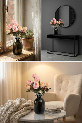 Yapay 7li İri Kafa Küçük Gül Demeti Somon - 2