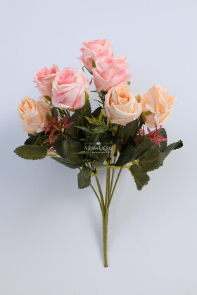 Yapay 7li İri Kafa Küçük Gül Demeti Somon - 3