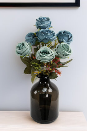 Yapay 7li İri Kafa Küçük Gül Demeti Turkuaz - Yapay Çiçek Deposu