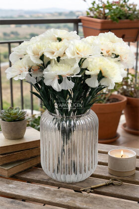 Yapay Çiçek 7li Karanfil Çiçeği Demeti 40 cm Krem - Yapay Çiçek Deposu