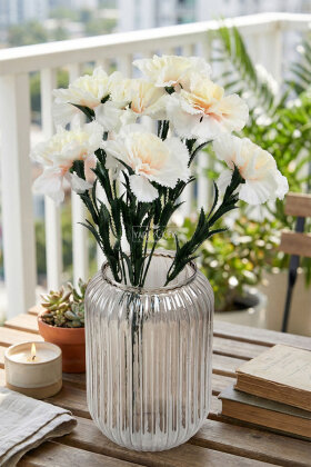 Yapay Çiçek 7li Karanfil Çiçeği Demeti 40 cm Krem - 2