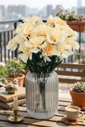 Yapay Çiçek 7li Karanfil Çiçeği Demeti 40 cm Pastel Sarı - Yapay Çiçek Deposu