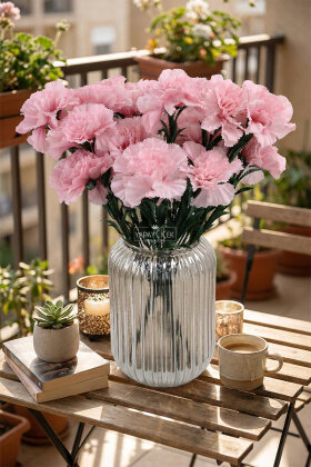 Yapay Çiçek 7li Karanfil Çiçeği Demeti 40 cm Pembe - Yapay Çiçek Deposu