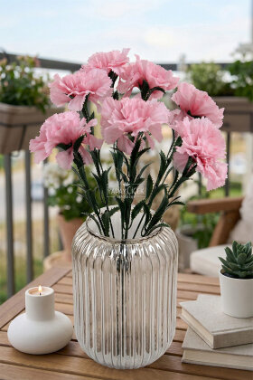 Yapay Çiçek 7li Karanfil Çiçeği Demeti 40 cm Pembe - 2