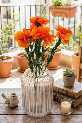 Yapay Çiçek 7li Karanfil Çiçeği Demeti 40 cm Turuncu - 2