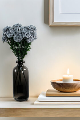 Yapay Çiçek 7li Karanfil Çiçeği Demeti 40 cm Gri - Yapay Çiçek Deposu