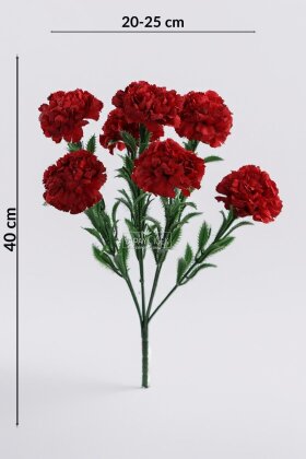 Yapay Çiçek 7li Karanfil Çiçeği Demeti 40 cm Kırmızı - 4