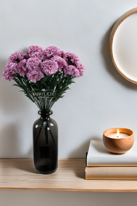 Yapay Çiçek 7li Karanfil Çiçeği Demeti 40 cm Lila - Yapay Çiçek Deposu