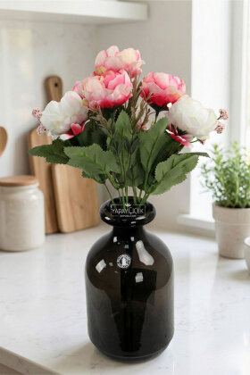 Yapay Çiçek 7'li Mono Flora Demet 30 cm Pembe-Beyaz - Yapay Çiçek Deposu