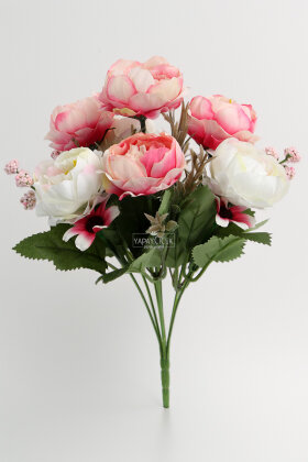 Yapay Çiçek 7'li Mono Flora Demet 30 cm Pembe-Beyaz - 2