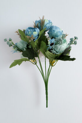 Yapay Çiçek 7'li Mono Flora Demet 30 cm Turkuaz-Mavi - 2