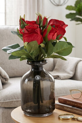 Yapay Çiçek Gonca Güllü Buket 8 Dal 30 cm Kırmızı - Yapay Çiçek Deposu