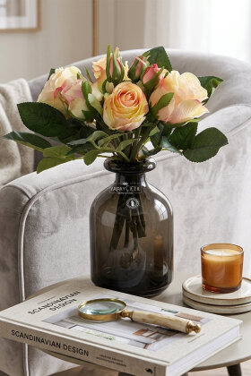 Yapay Çiçek Gonca Güllü Buket 8 Dal 30 cm Somon-Pembe - Yapay Çiçek Deposu