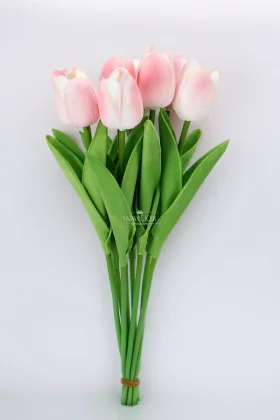  Yapay 8li Islak Lale Buketi Gerçek Doku Açık Pembe - 3