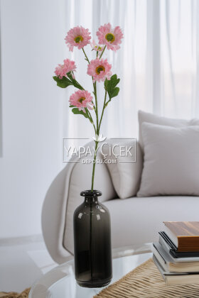 Yapay Çiçek 6 Çiçekli Fransız Gerberası Dalı 75 cm Açık Pembe - 2