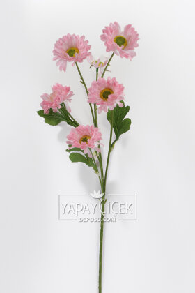 Yapay Çiçek 6 Çiçekli Fransız Gerberası Dalı 75 cm Açık Pembe - 3