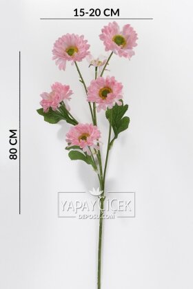 Yapay Çiçek 6 Çiçekli Fransız Gerberası Dalı 75 cm Açık Pembe - 4